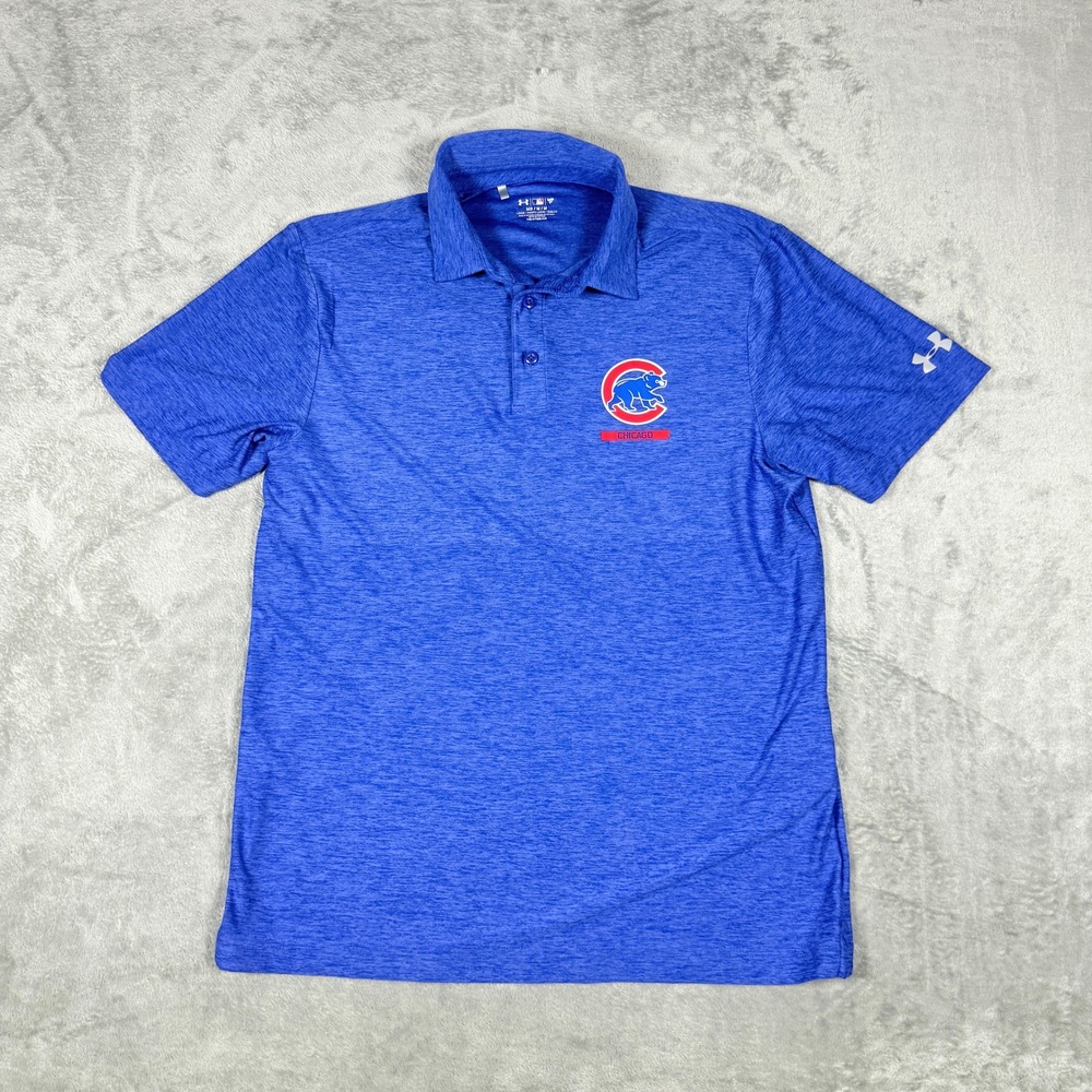 Under Armour Mens Medium Chicago Cubs MLB Polo Shirt Blue Heather HeatGear